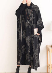 Beautiful Black Print Peter Pan Collar Button Long Trench coats AM-TCT210812