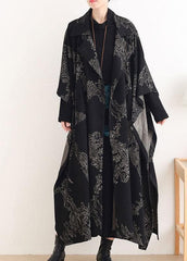 Beautiful Black Print Peter Pan Collar Button Long Trench coats AM-TCT210812