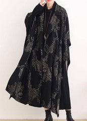 Beautiful Black Print Peter Pan Collar Button Long Trench coats AM-TCT210812