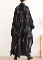 Beautiful Black Print Peter Pan Collar Button Long Trench coats AM-TCT210812