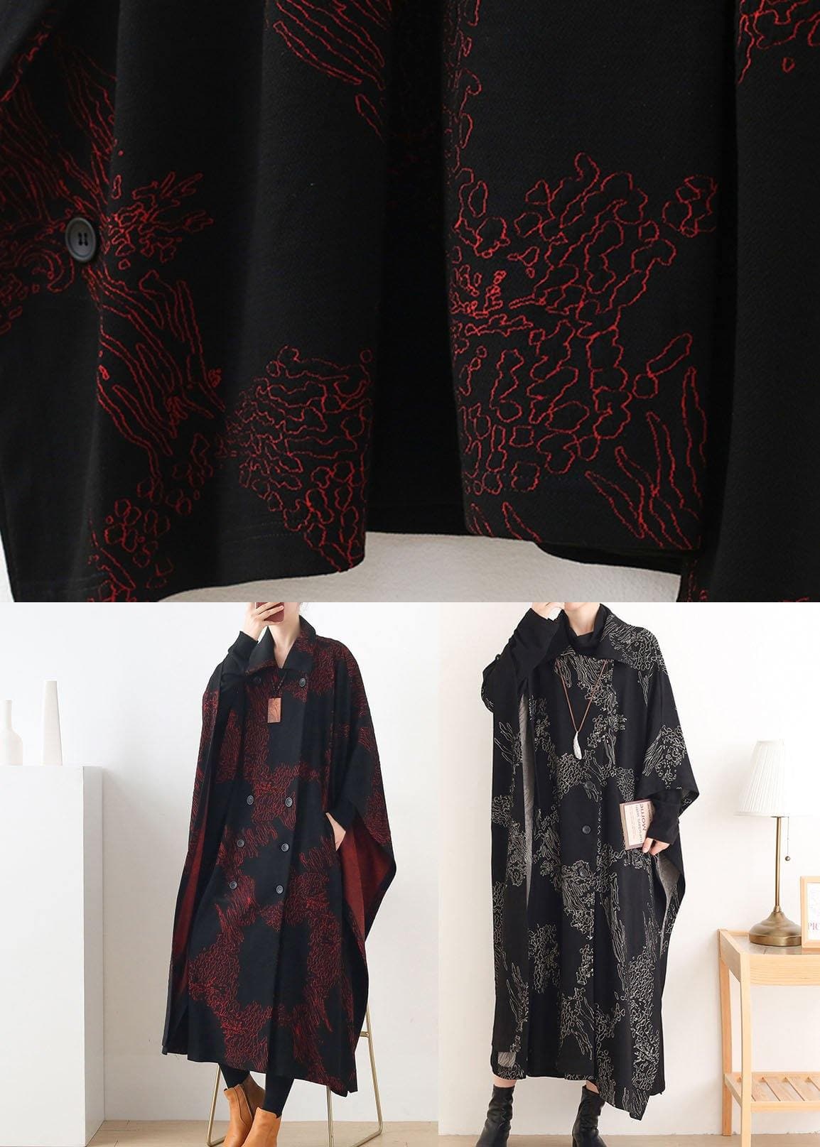 Beautiful Black Print Peter Pan Collar Button Long Trench coats AM-TCT210812