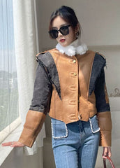 Beautiful Blue Asymmetrical denim Patchwork Jackets Winter YY-CTS211215