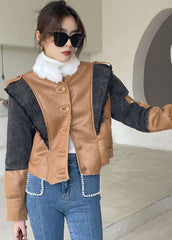 Beautiful Blue Asymmetrical denim Patchwork Jackets Winter YY-CTS211215