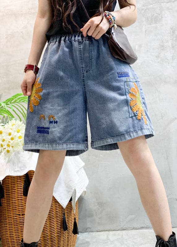 Beautiful Blue Embroideried denim shorts Summer NZ-LPTS220105