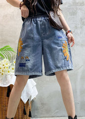 Beautiful Blue Embroideried denim shorts Summer NZ-LPTS220105