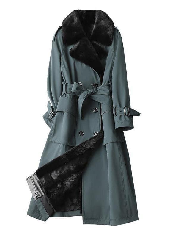 Beautiful Blue Fox collar Bouble Breast Pockets Sashes Leather And Fur Lengthen Parkas Winter GK-DJK220830