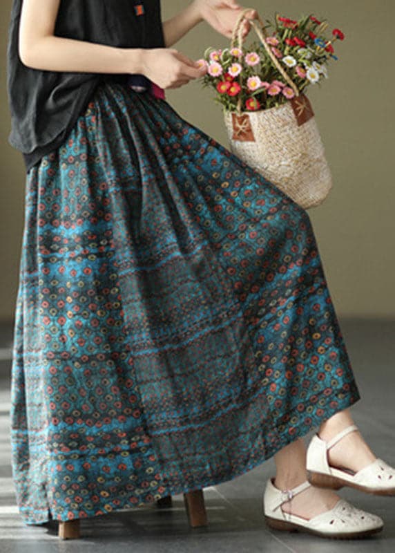 Beautiful Blue Patchwork Print A Line Fall Ramie Skirts GK-SKTS211015