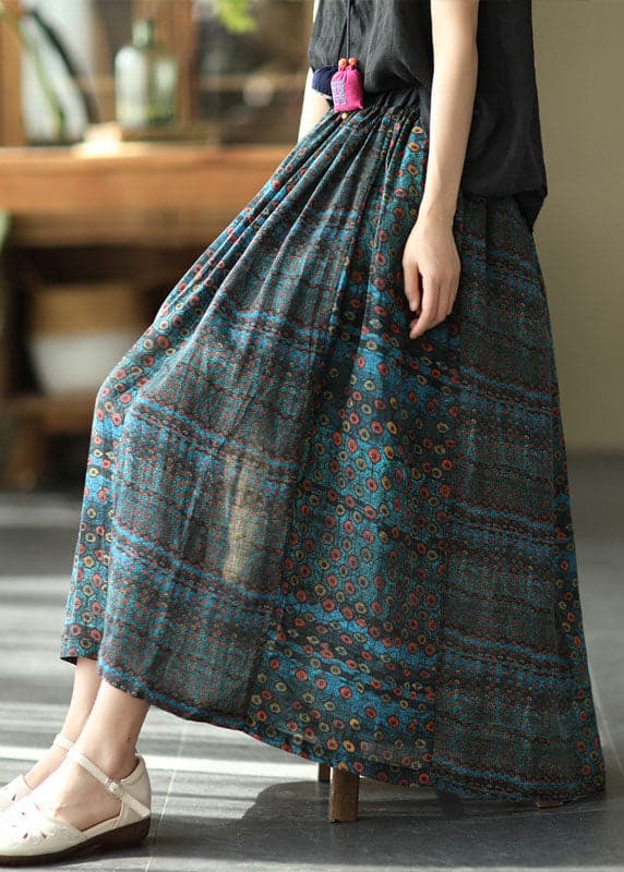 Beautiful Blue Patchwork Print A Line Fall Ramie Skirts GK-SKTS211015