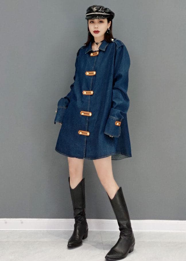 Beautiful Blue Peter Pan Collar Cotton Denim Long Coat Long Sleeve JDML-CTS220527