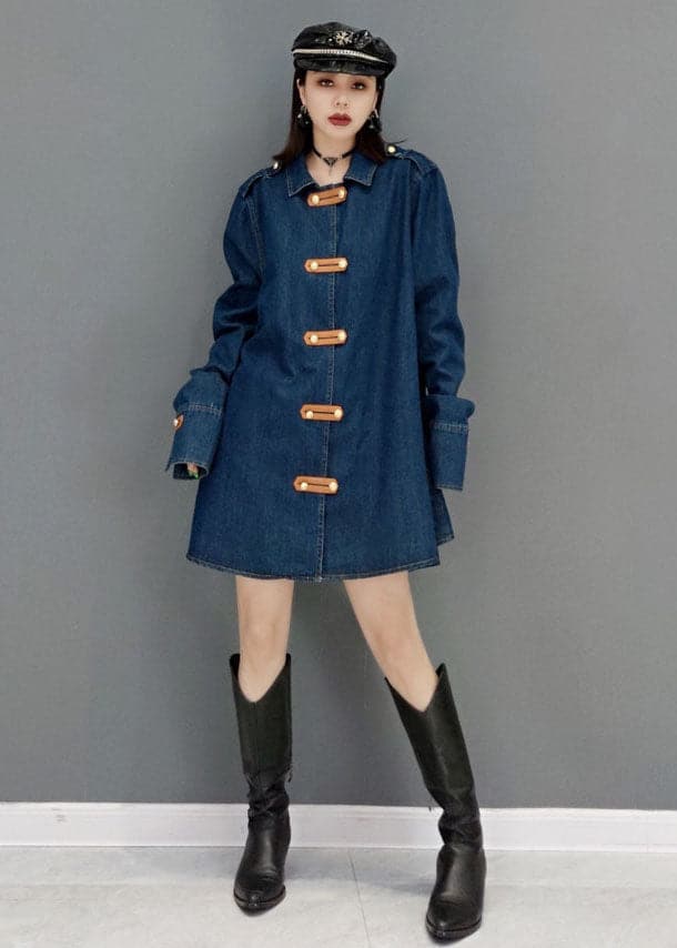 Beautiful Blue Peter Pan Collar Cotton Denim Long Coat Long Sleeve JDML-CTS220527