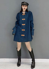 Beautiful Blue Peter Pan Collar Cotton Denim Long Coat Long Sleeve JDML-CTS220527