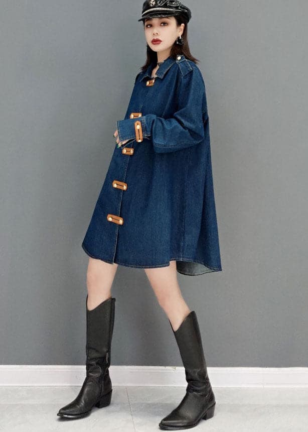 Beautiful Blue Peter Pan Collar Cotton Denim Long Coat Long Sleeve JDML-CTS220527