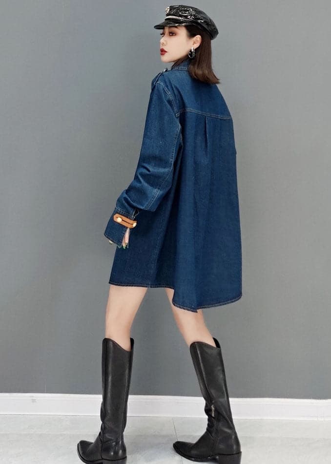 Beautiful Blue Peter Pan Collar Cotton Denim Long Coat Long Sleeve JDML-CTS220527