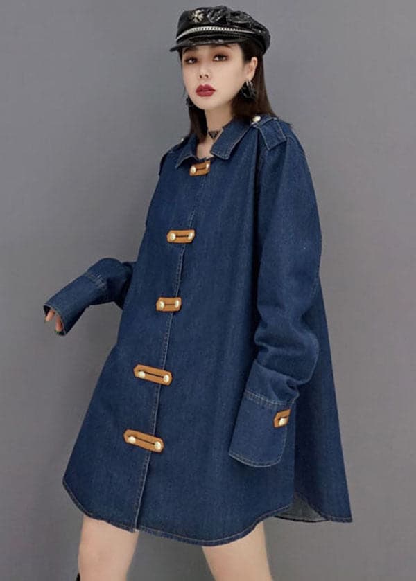 Beautiful Blue Peter Pan Collar Cotton Denim Long Coat Long Sleeve JDML-CTS220527