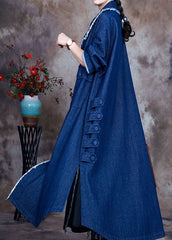 Beautiful Blue PeterPan Collar Button side open denim Coat Winter ZS-CTS211126