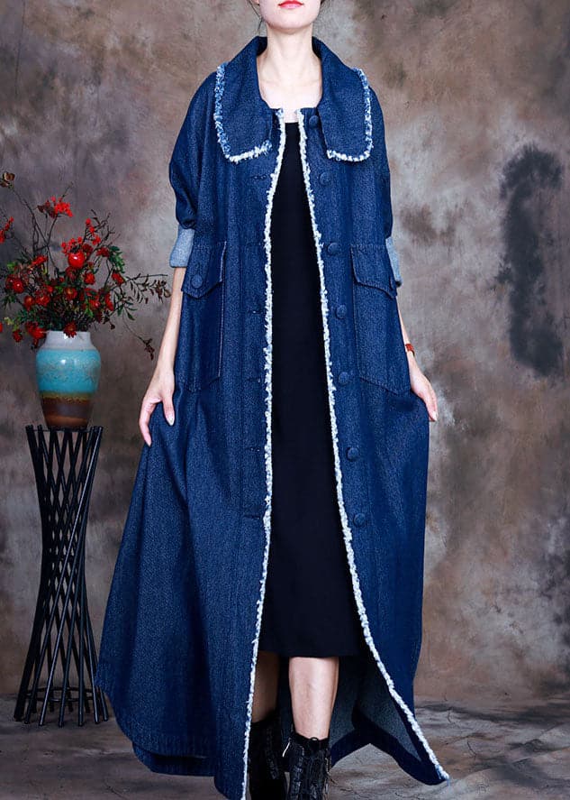 Beautiful Blue PeterPan Collar Button side open denim Coat Winter ZS-CTS211126