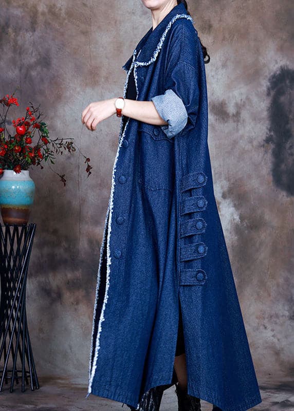 Beautiful Blue PeterPan Collar Button side open denim Coat Winter ZS-CTS211126