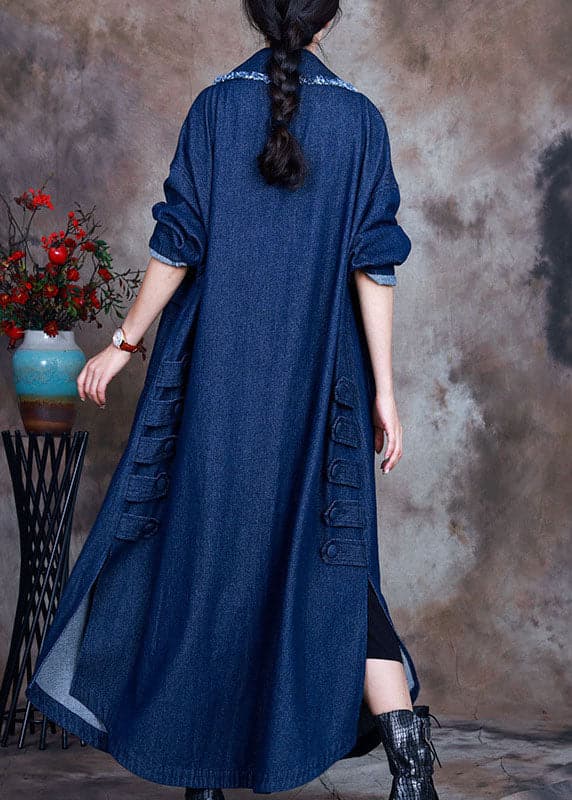 Beautiful Blue PeterPan Collar Button side open denim Coat Winter ZS-CTS211126