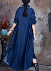 Beautiful Blue PeterPan Collar Button side open denim Coat Winter ZS-CTS211126