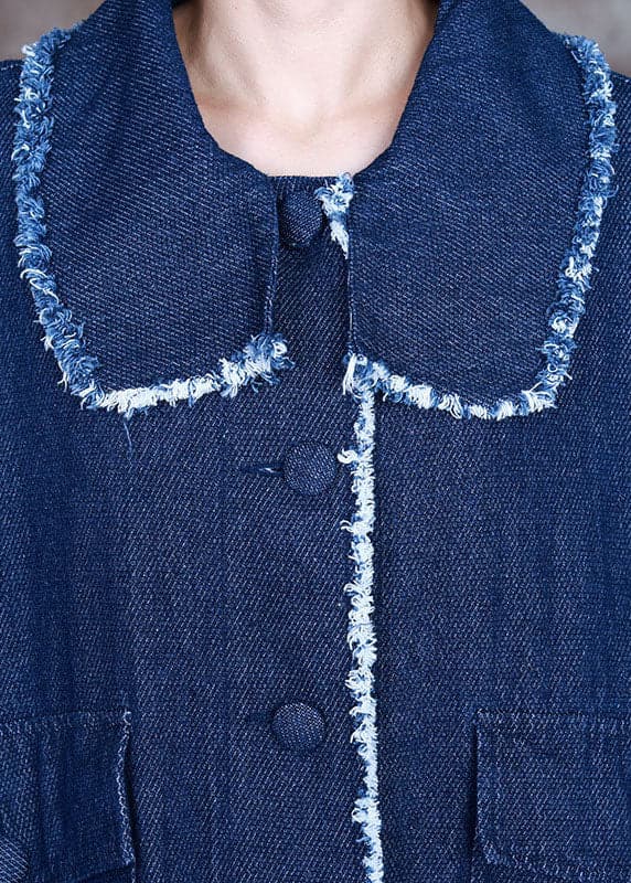 Beautiful Blue PeterPan Collar Button side open denim Coat Winter ZS-CTS211126