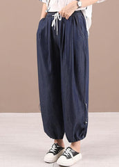 Beautiful Blue Pockets Denim Harem Pants 210722