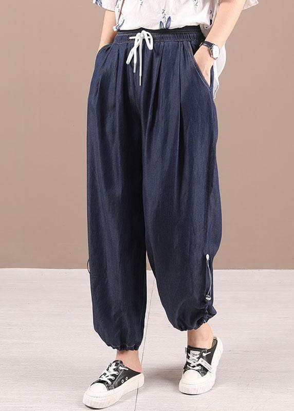 Beautiful Blue Pockets Denim Harem Pants 210722