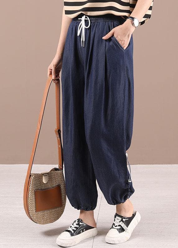 Beautiful Blue Pockets Denim Harem Pants 210722