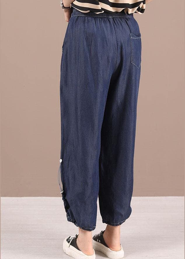 Beautiful Blue Pockets Denim Harem Pants 210722