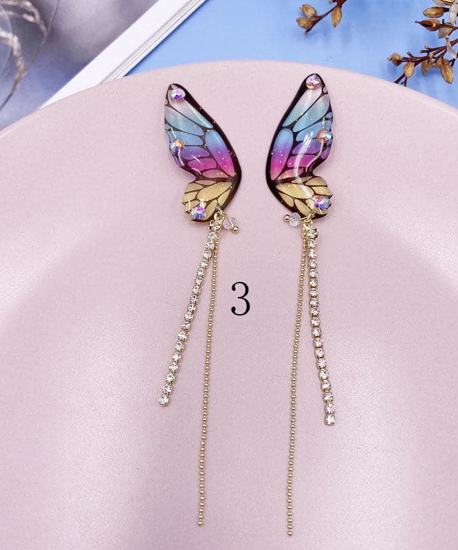 Beautiful Butterfly Wings Tassel Zircon Drop Earrings Jew-EAR220805