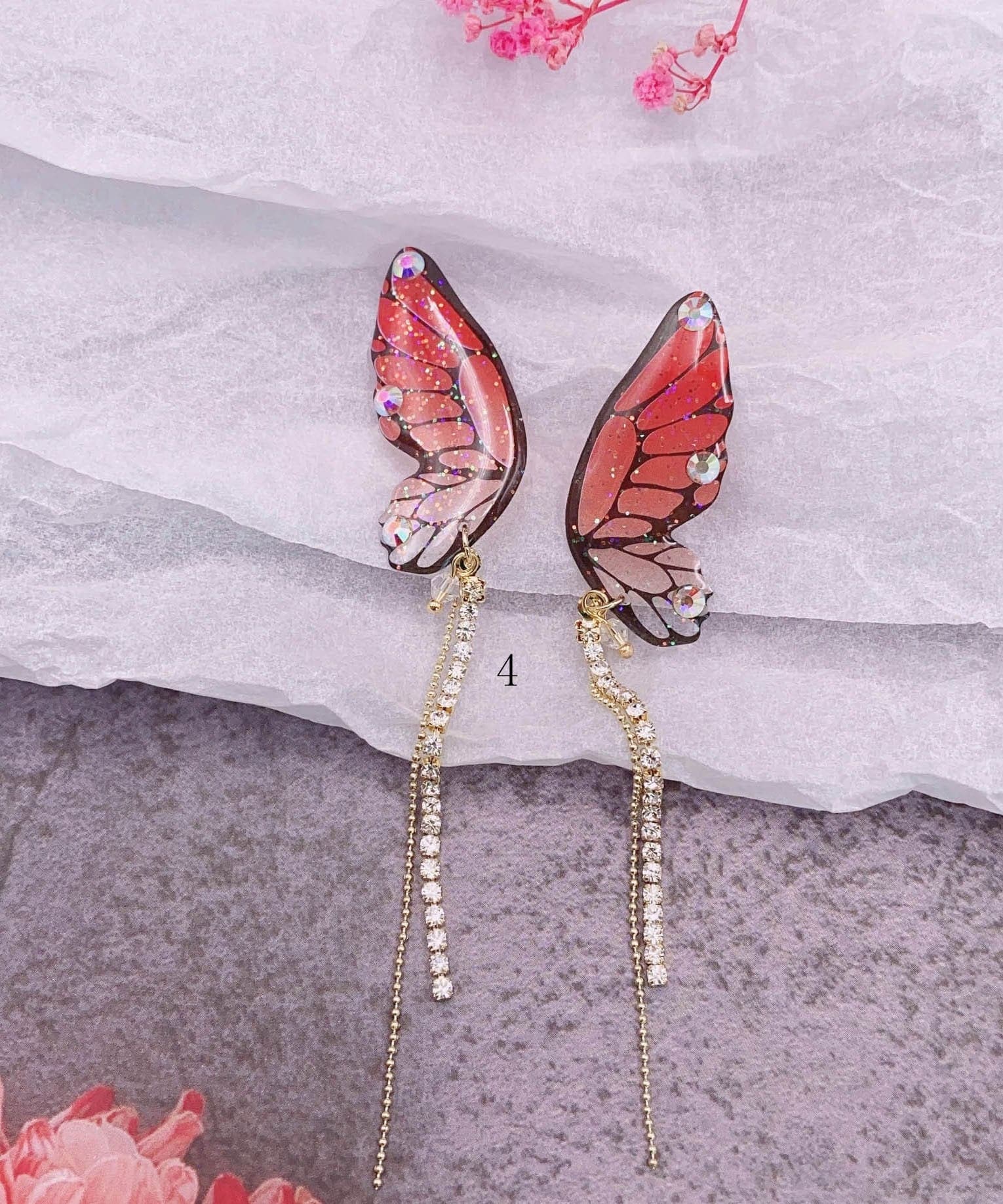 Beautiful Butterfly Wings Tassel Zircon Drop Earrings Jew-EAR220805