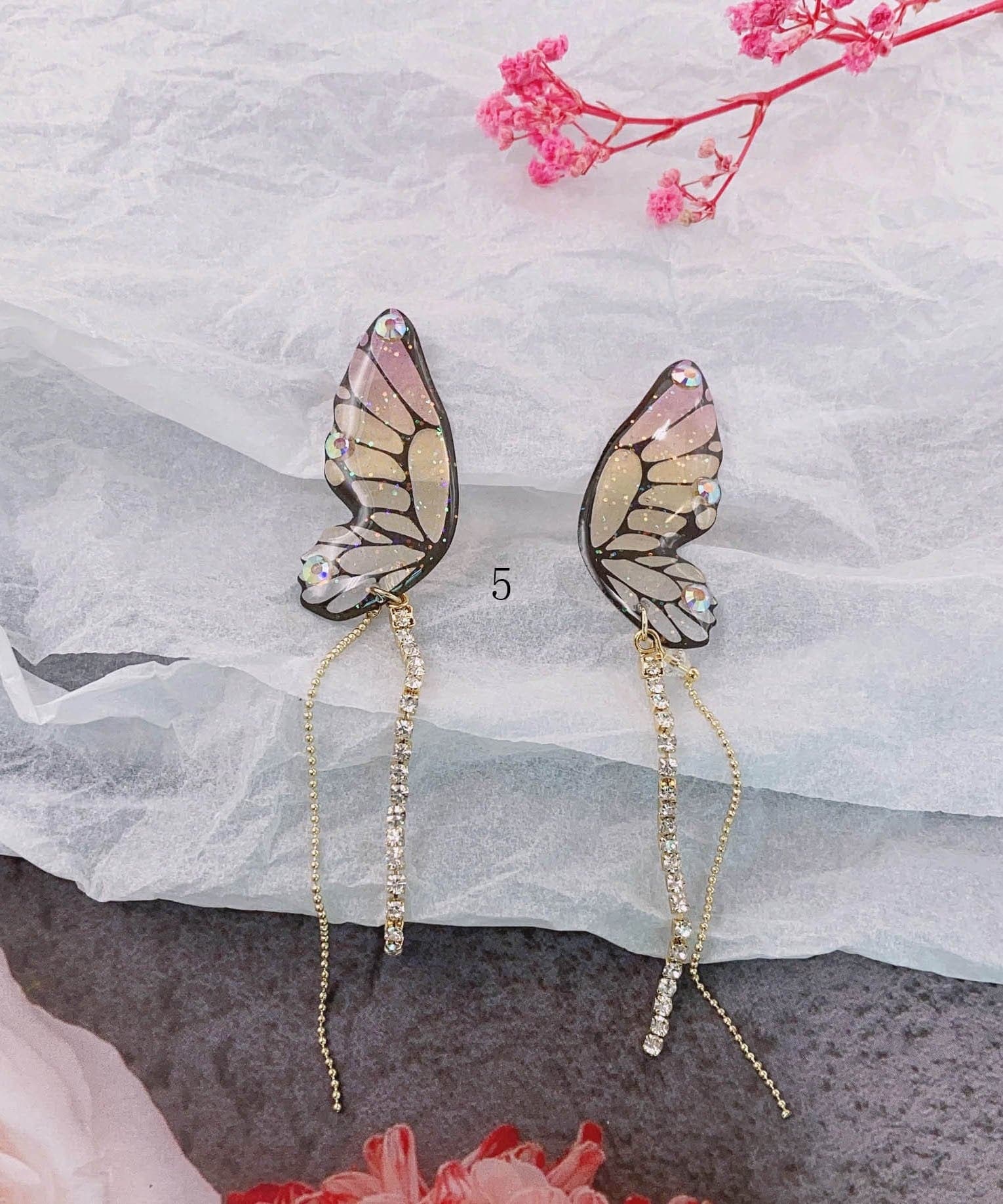 Beautiful Butterfly Wings Tassel Zircon Drop Earrings Jew-EAR220805