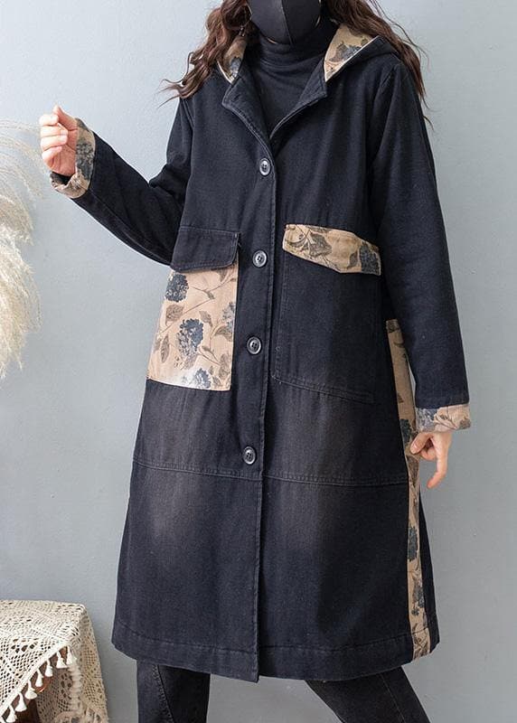 Beautiful Denim Black Quality Clothes For Women Tutorials Hooded Pockets Spring Coats TCT210101