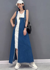 Beautiful Denim Blue Asymmetrical Design Patchwork Cotton Fake Two Piece Strap Dress Summer JDML-SDL220608