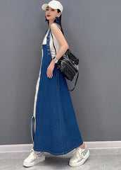 Beautiful Denim Blue Asymmetrical Design Patchwork Cotton Fake Two Piece Strap Dress Summer JDML-SDL220608