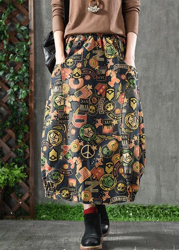 Beautiful Floral Elastic Waist Pockets Denim Skirts GK-SKTS210715