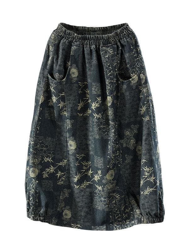 Beautiful Floral Elastic Waist Pockets Denim Skirts GK-SKTS210715