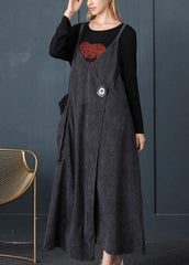 Beautiful Grey Asymmetrical Design Corduroy Cotton Sundress JPTS210316