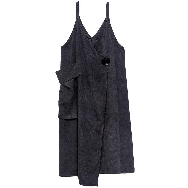 Beautiful Grey Asymmetrical Design Corduroy Cotton Sundress JPTS210316