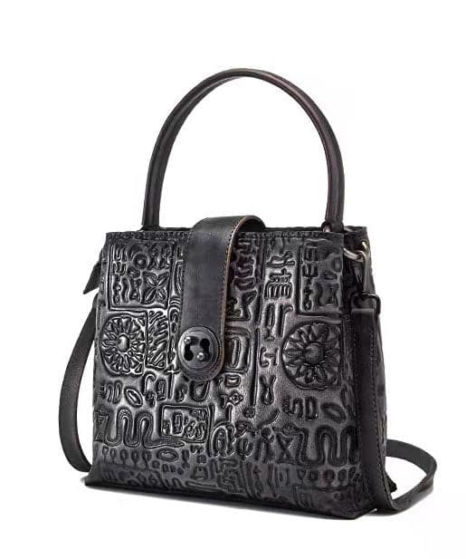 Beautiful Grey Oracle bone pattern Paitings Leather Satchel Handbag BGS220210