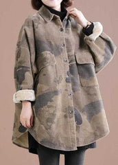 Beautiful Grey Peter Pan Collar Print Corduroy Winter Coat BS-DJK211230