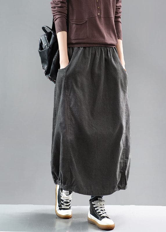 Beautiful Grey black wrinkled Patchwork Corduroy Skirts Spring GK-SKTS220221