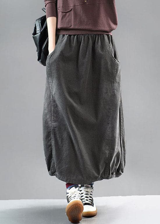 Beautiful Grey black wrinkled Patchwork Corduroy Skirts Spring GK-SKTS220221