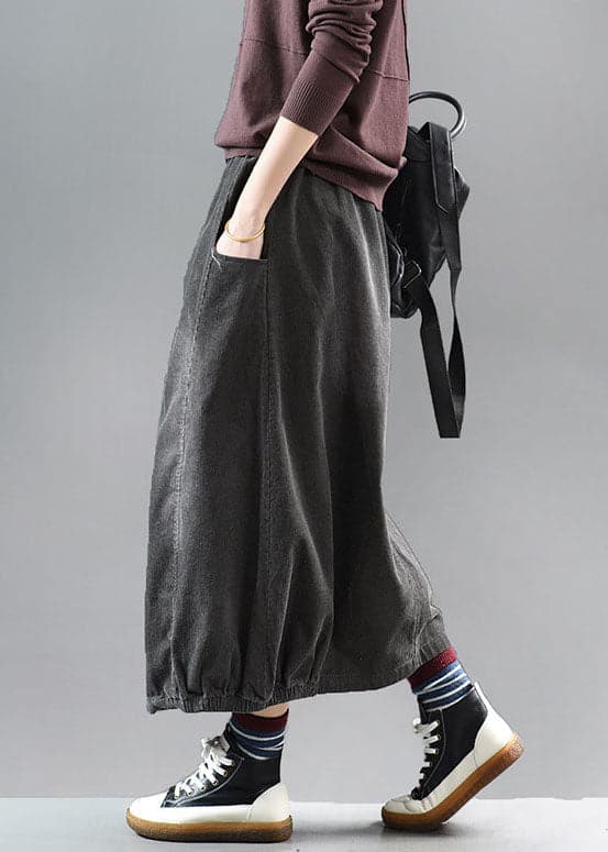 Beautiful Grey black wrinkled Patchwork Corduroy Skirts Spring GK-SKTS220221