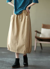 Beautiful Khaki Elastic Waist Pockets open Fall Skirts GK-SKTS211015