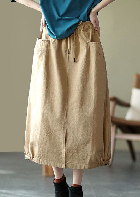 Beautiful Khaki Elastic Waist Pockets open Fall Skirts GK-SKTS211015