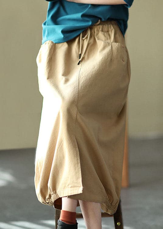 Beautiful Khaki Elastic Waist Pockets open Fall Skirts GK-SKTS211015