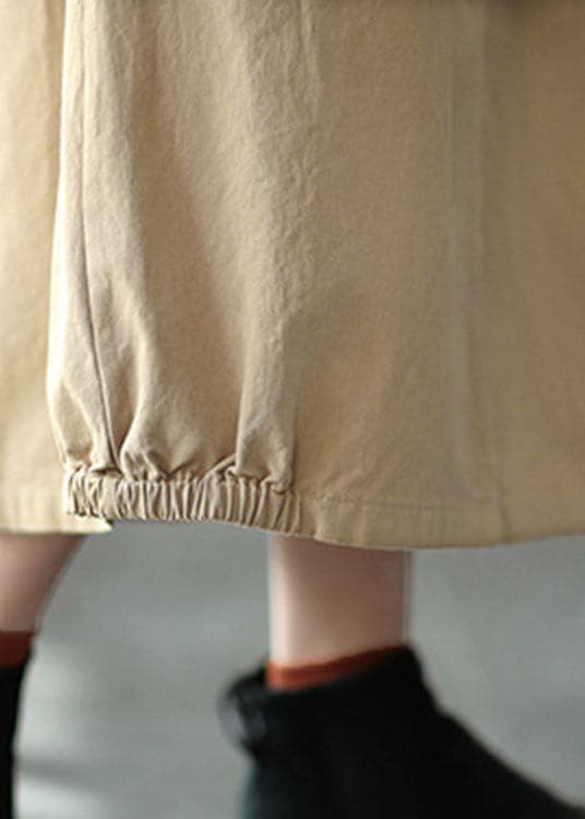 Beautiful Khaki Elastic Waist Pockets open Fall Skirts GK-SKTS211015