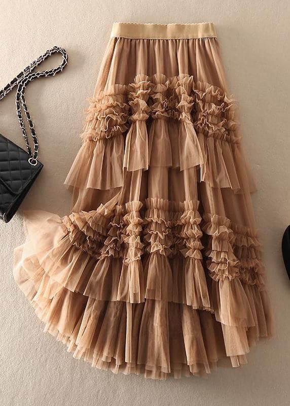 Beautiful Khaki asymmetrical design Tulle Tiered Fall Skirt WS-SKTS211029-BP-a