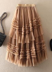 Beautiful Khaki asymmetrical design Tulle Tiered Fall Skirt WS-SKTS211029-BP-a