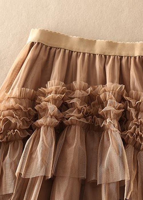 Beautiful Khaki asymmetrical design Tulle Tiered Fall Skirt WS-SKTS211029-BP-a